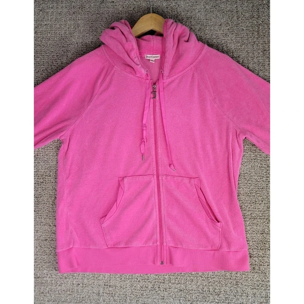 Juicy Couture XL Bright Pink Velour Zip Hoodie Jacket Y2K‎ Rhinestone Bling